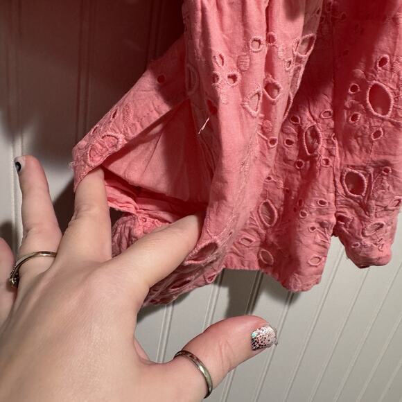 Anthropologie La Fuori Pink Eyelet Lace Romper One Shoulder Size Medium - Picture 7 of 7